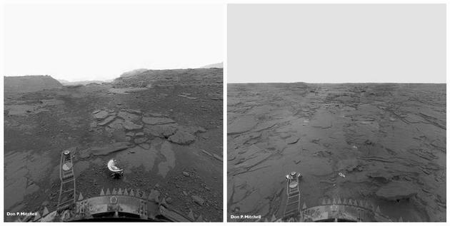 这是苏联金星 13号着陆器发回的全景照片，经过了重新处理