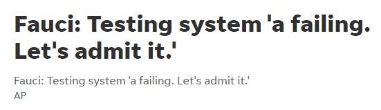 △美联社消息：福奇3月13日在听证会上指出美国病毒检测系统未尽其职。