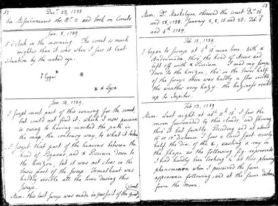 卡罗琳发现赫歇尔-利格莱彗星的记录 | 英国皇家天文学会，引自参考资料[1]
